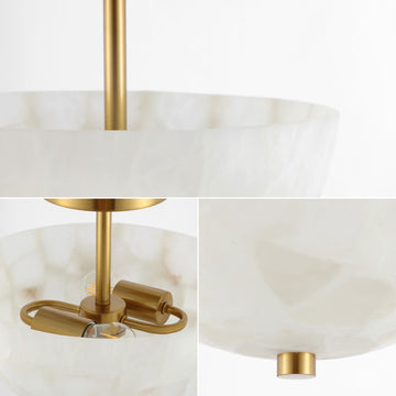 Celine 11.88" 2-Light Modern Contemporary Alabaster/Iron Inverted Dome LED Semi Flush Mount - JONATHAN Y
